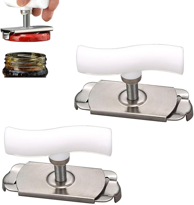 Jar Opener for Weak Hands, Adjustable Stainless Steel Jar Opener with Non-Slip Grip, Bottle Opener Lid Remover Kitchen Tool for Seniors Arthritis and Everyday Use (2, White)
