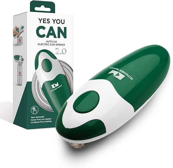 Kitchen Mama Auto 2.0 Electric Can Opener: Blade Opens Almost Any Can Pop or Soda Can - Automatic, Hands Free, Safe, Smooth Edge, Lid Remover, Battery Operated, Cordless, YES YOU CAN (Alpine Green)