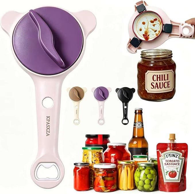 Jar Opener for Weak Hands,4 in 1 Multi-Purpose Jar Openers,Adjustable Jar Opener,Multi-Functional Bottle Openers with Non-Slip Grip for Wine Bottle,Perfect for Arthritis and Weak Hands (Purple)
