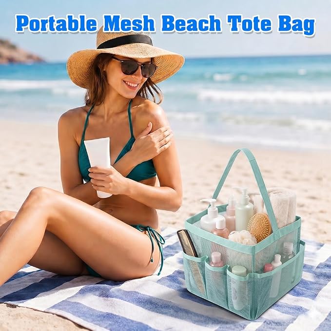 Mesh Shower Caddy Portable for College Dorm Room Essentials, Large Capacity Shower Caddy Dorm Bag with 9-Pockets, Quick-Dry Toiletry Organizer for Gym Beach Camping Travel Bathroom, Blue