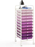 10-Drawer Rolling Storage Cart, Trolley w/Lockable 360° Wheels, 10 Removable PP Drawers, Sturdy Metal Frame, Rolling Utility Cart Perfect for Home, Office, Classroom (Gradient Purple)