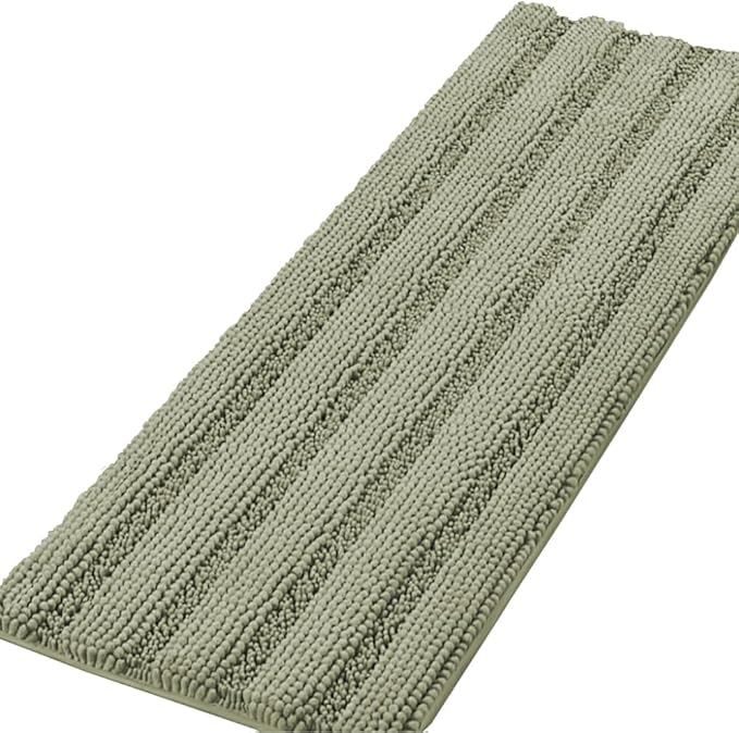 H.VERSAILTEX Bath Rugs for Bathroom Non Slip Bath Mats Thick Chenille Striped Bath Rug Runners 59" x 20" Absorbent Fluffy Soft Shaggy Mats Dry Fast Plush Area Carpet for Bath Room - Eucalyptus Green