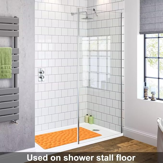 Non-Slip Bathtub Mat OTHWAY Soft Rubber Bathroom Bathmat with Strong Suction Cups (Orange, 16x31.5 inch)