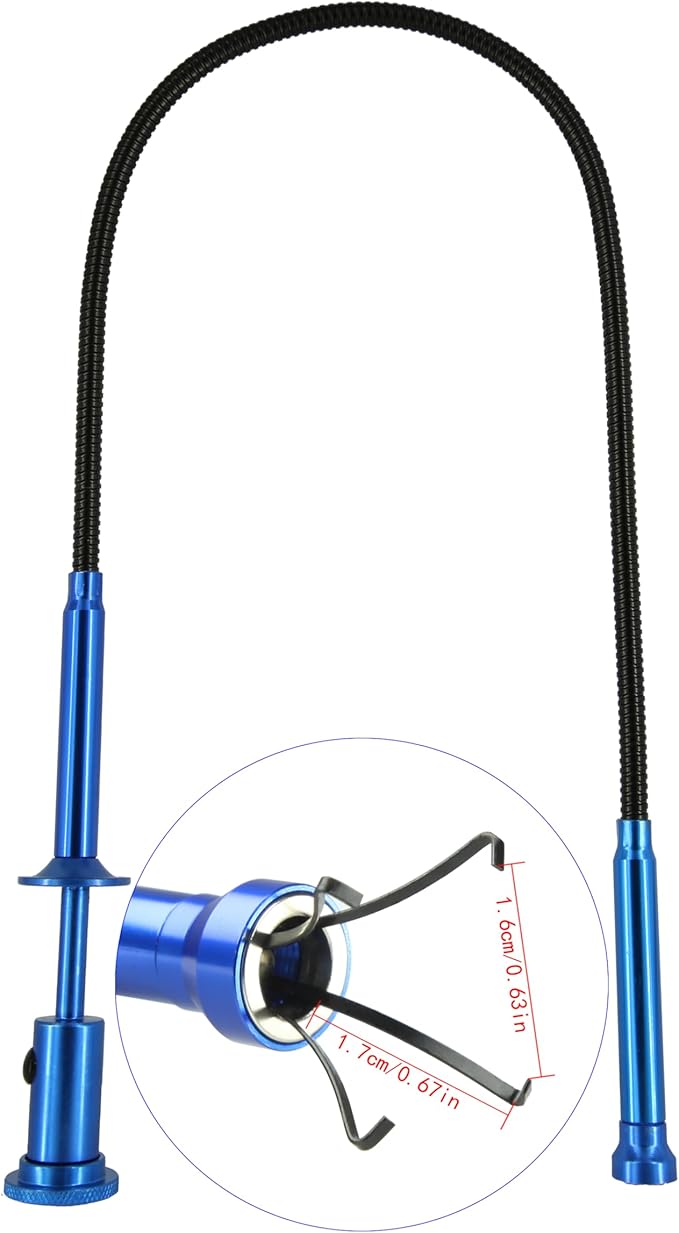 Flexible Claw Pickup Tool with Magnet Tool Flexible telescoping Claw led Light Grabber Extend，Long 28'' Four Claw 4-Claw for Small Parts Pickup Reacher Tool for Mechanics,Jewelry,Kids,etc. (Blue)