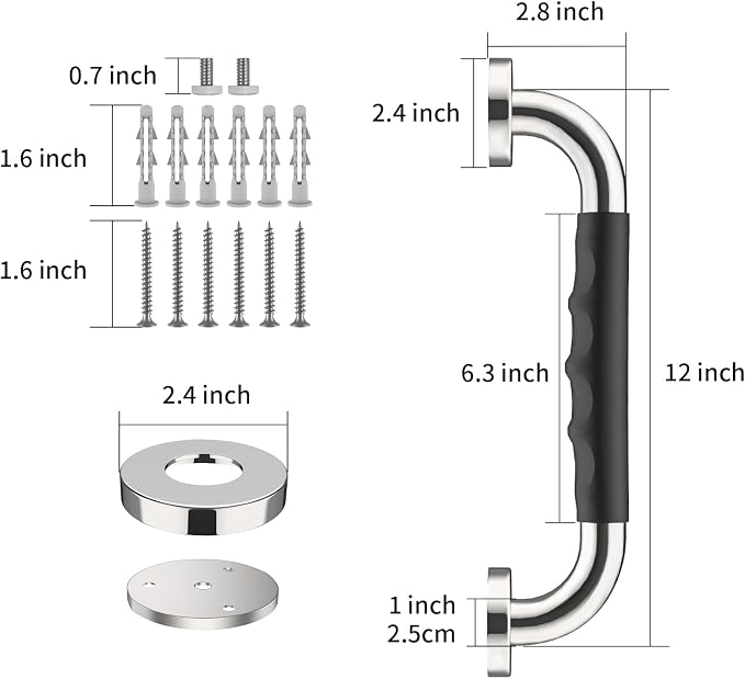 Shower Grab Bar 12 Inch, iMomwee Stainless Steel Bathroom Grab Bar w/Anti-Slip Silicone Grip, Wall Mounted Safety Handrail for Senior, Handicap Bars Balanced Support Handle for Elderly