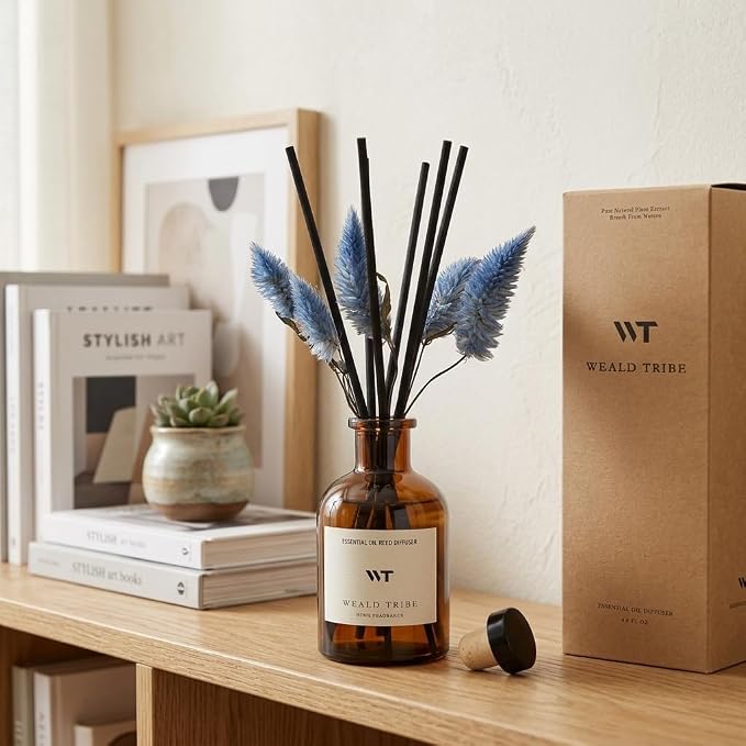 WEALD TRIBE Reed Diffuser Set for Bathroom Air Fresheners, Oil Diffuser Sticks | Sage & Sea Salt Scent 4.0 fl oz Home Fragrance with Sticks Defusers | House Bedroom Office Shelf Decor