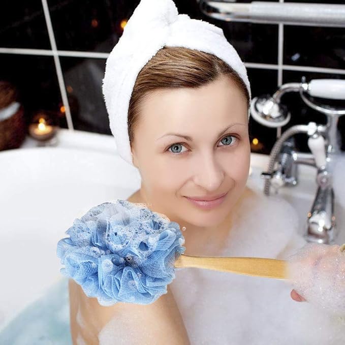 Back Scrubber for Shower & Body, Long Handle Bath Brush with Loofah Sponge, Exfoliating Shower Brush for Men and Women