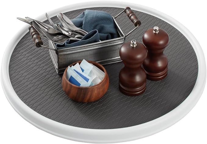 Copco 18-Inch Lazy Susan Turntable Organizer, Non-Skid Pantry or Cabinet Spinner for Spices, Condiments, and Bottles, Durable White/ Gray Design