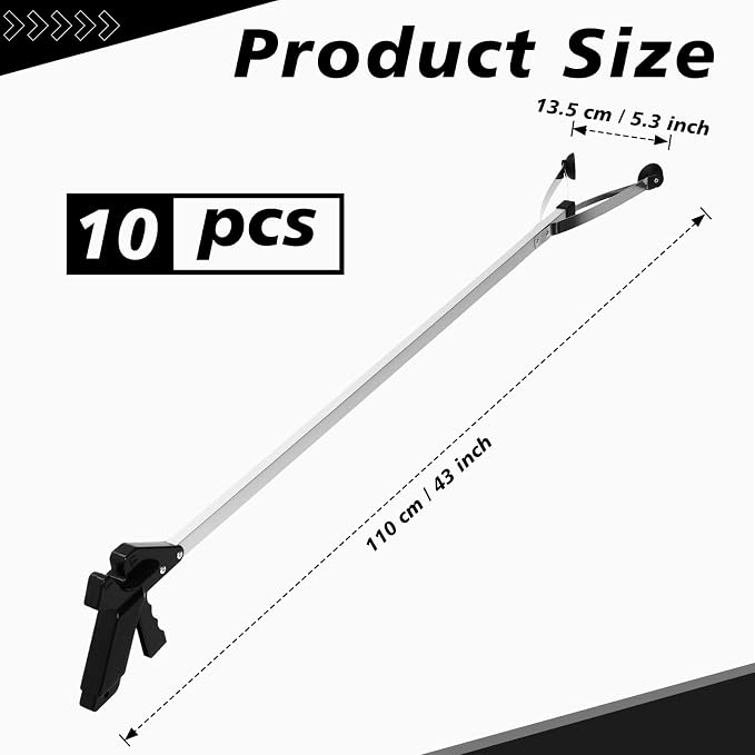 Sabary 10 Pack Suction Cup Reacher Grabber Heavy Trash Picker Grabber Tool, Long Handy Aids Nonslip Claw Reach Tool for Elderly Pick up Stick Arm Extension Litter Picker(Black,43 Inch)