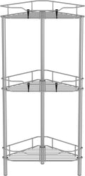 HuggieGems 3 Tier Floor Standing Corner Shower Caddy Organizer Shelf with Hooks, Bathroom Shelves Stand Rack, Gray