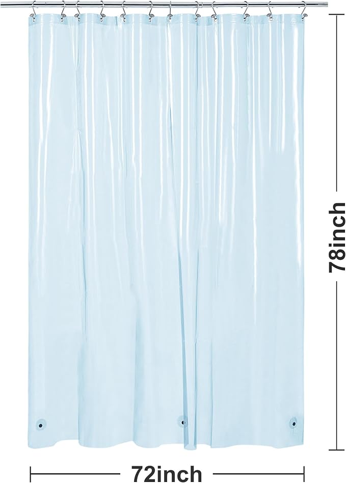 Barossa Design Clear Blue Long Shower Curtain Liner 78" Height - 3 Magnets & Waterproof Lightweight PEVA Shower Liner for Bath Tub, PVC Free, Metal Grommets, Clear Blue, 72x78