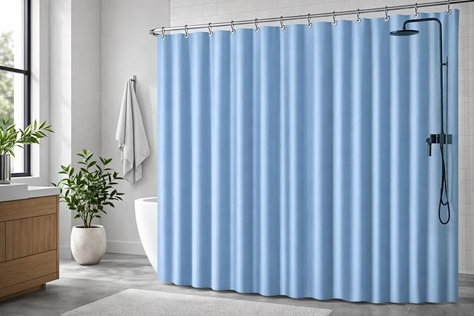 EHZNZIE Light Blue Shower Curtain Liner 72x72, PEVA Waterproof Bath Curtain, No Chemical Smell, 3 Weighted Magnets, Durable with Rustproof Metal Grommets