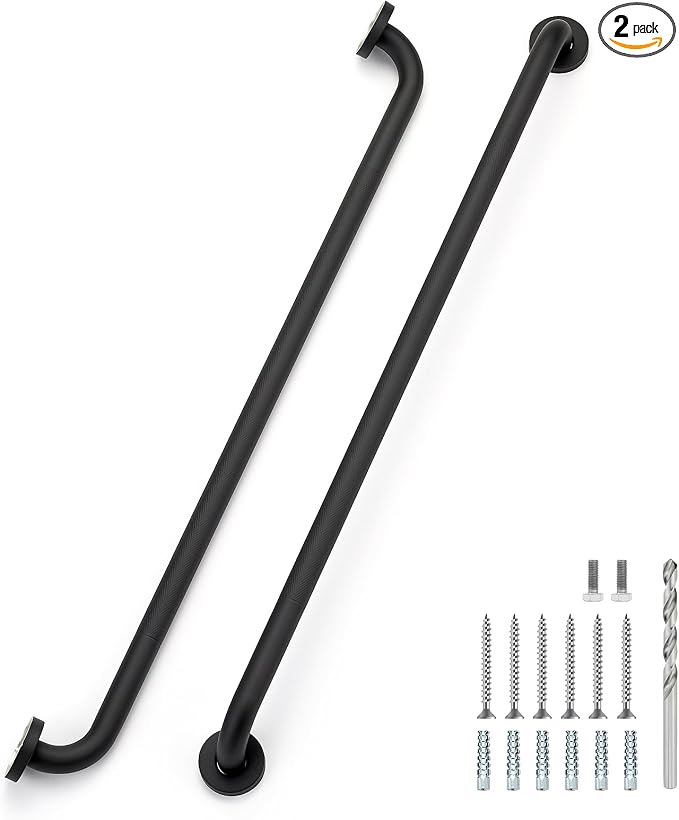 32 Inch Grab Bars for Shower, Stainless Steel Safety Handicap Grab Bars for Bathroom, Anti-Slip Shower Handle, Wall Mounted (2 Pack, Matte Black)