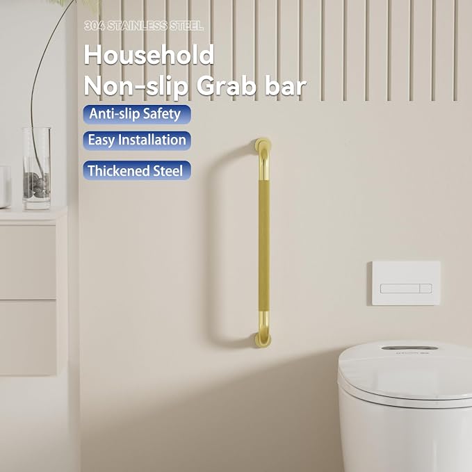 24 Inch Shower Grab Bar, Brushed Gold Bathroom Grab Bar Handle with Anti-Slip Knurled Grip, Stainless Steel Bath Balance Bar, 1.25" Diameter Bath Safety Bar Support for Seniors Elderly Pregnant