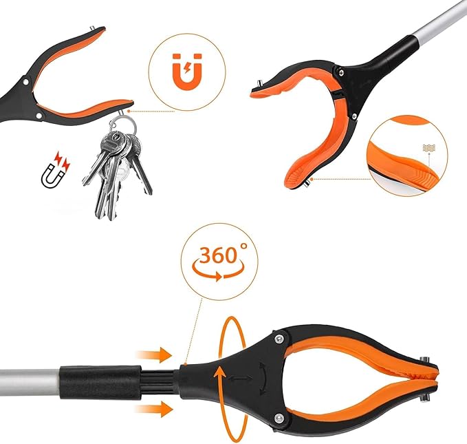 43" Foldable Grabber Reacher Tool,2pcs Reacher Grabber Pickup Tool,Gripper Reacher Grabber Tool with Rotating Jaw+Magnets,Grabber Reacher Tool Heavy Duty,