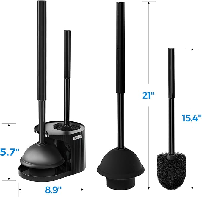 FORASTO 2 in 1 Toilet Plunger and Brush Set，Extended Handle Plunger，Toilet Bowl Brush Plunger Set, Bathroom Cleaning Tools ，Toilet Brush Plunger Combo，Cleaning Brush，Bathroom Cleaning Supplies