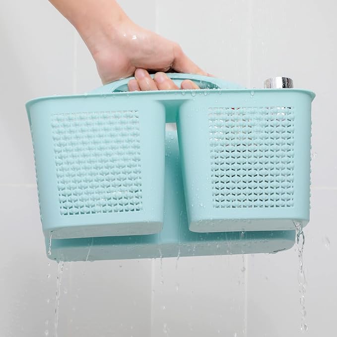 UUJOLY Plastic Portable Shower Caddy, Cleaning Shower Basket with Handle Compartments Storage Organizer for Bathroom Kitchen College Dorm Sink, Blue