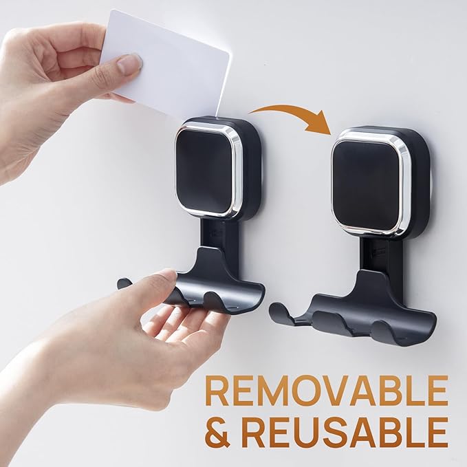 LEVERLOC Vacuum Suction Cup Razor Holder for Shower 2 Pack, Heavy Duty Shower Hooks for Towel, Loofah, Razor, Cell Phone, Damage-Free Hanging Plated Suction Cup Hooks, Easy to Install and Reuse, Black