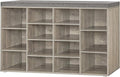 DINZI LVJ Shoe Storage Bench with Cushion, 14-Cubby Shoe Rack, Adjustable Shelves, Multifunctional Shoe Organizer Bench for Entryway, Mudroom, Hallway, Living Room, Bedroom and Garage, Gray Wash