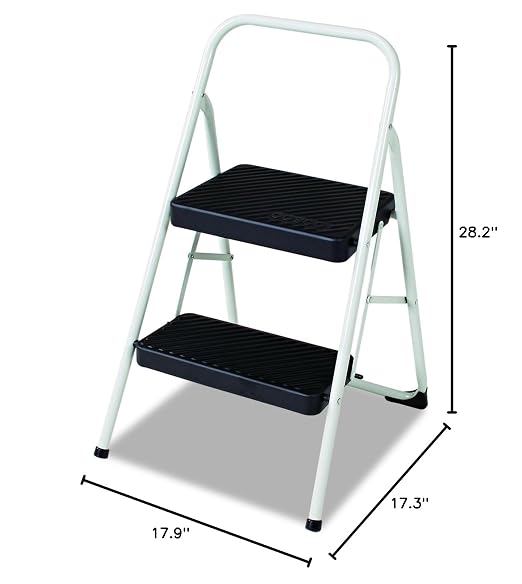Cosco 11135CLGG1 2-Step Folding Steel Step Stool, 200lbs, 17 3/8w x 18d x 28 1/8h, Cool Gray