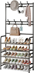 4 Tier Coat and Shoe Rack Entryway Coat Rack with 8 Hooks Shoes Organizer for Living Room Bedroom Office Brown