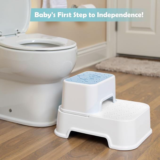 2 Step Toddler Step Stool, Non-Slip Multifunctional Kids Step Stool for Bathroom Sink & Toilet Potty Training,Supports Up to 220 lbs (2 Packs, Blue)