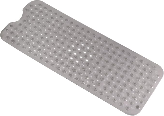 Anti-Slip Bathtub Shower mat, 40×16 inch（ 100 × 40cm） Soft Oversized Machine Washable Non-Slip Bathtub mat with Drainage Holes, Bathroom Floor Suction Cup.（1-Clear Gray）
