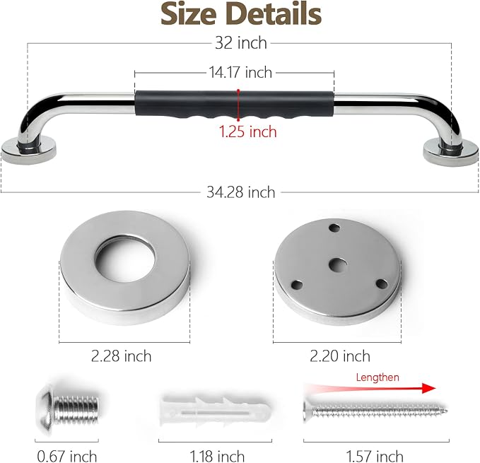 2 Pack Grab Bars for Bathroom, 32 Inch Anti Slip Bathroom Handicap Grab Bars for Showers, Safety Bath & Shower Grab Bar for Seniors, Shower Handles for Elderly, Tesuchan