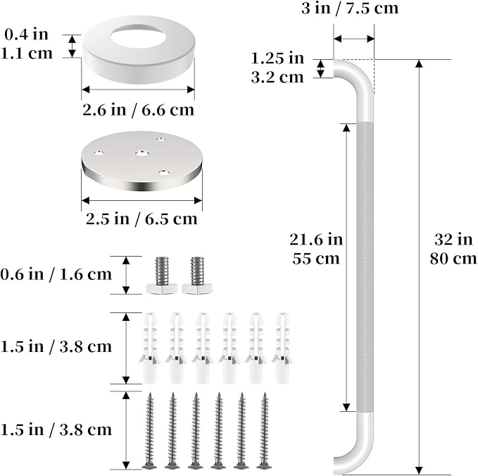 Shower Grab Bar 32 Inch, iHansee White Bathroom Grab Bar w/Anti-Slip Knurled Grip - 1.25" Diameter, Stainless Steel Bath Safety Bars for Senior Elderly, Wall Mounted Toilet Bathtub Balance Handrail