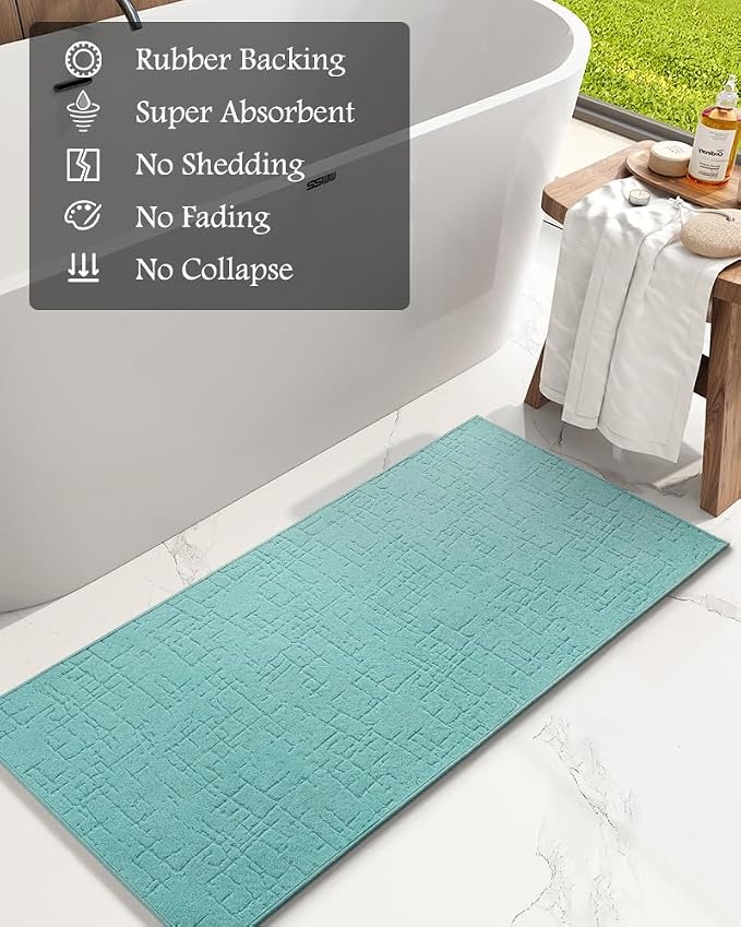 AMOAMI-Bath Mat-Absorbent Quick Dry Bathroom Floor Mats-Washable Rubber Backing Bath Mats for Bathroom Rugs Fit Under Door-Bath Rug for in Front of Sink Bathtub Shower Room, Lake 17''x59''