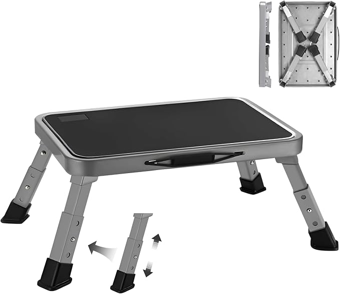 RV Step Stool Foldable 1-Step Ladder Sturdy Metal Stable Step Stool with a Non-Slip Platform Supports up to 500 lb with Non-Slip Rubber Feet, Easy to Carry (3-Level)