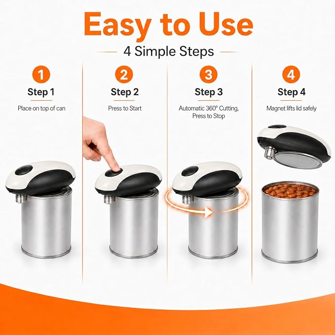 Rechargeable Electric Can Opener - One Touch Automatic, Hands Free Operation Easy Grip for Seniors & Arthritis, Works with All Cans - Cordless, No Sharp Edges