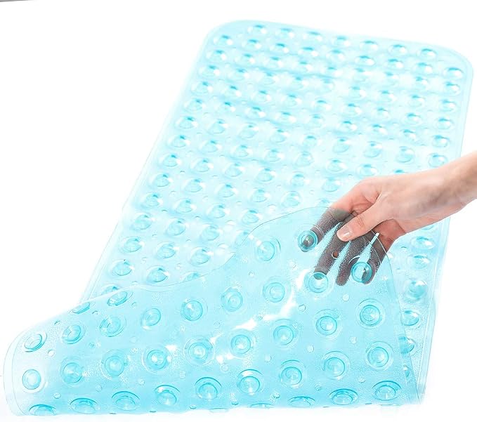 Tree Bud Bathtub Mats for Shower Tub Non-Slip Bath Mat 39 x 16 Inch Extra Long Shower Mat, Bath Tub Mat for Bathroom with Machine Washable, BPA Free for Kids (Clear Aqua)