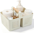 JiatuA Shower Caddy Basket Portable Caddy Organizer with Handle Cleaning Supplies Caddy Plastic Tool Storage for Bathroom Kitchen College Dorm Bedroom, Beige