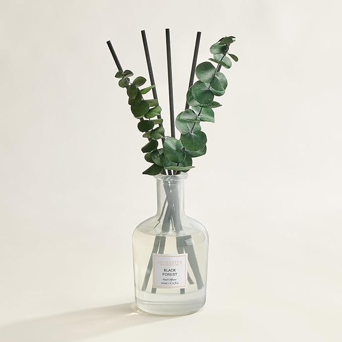 COCORRÍNA Black Forest Reed Diffuser – 6.76 oz Essential Oil with 8 Reeds & Real Eucalyptus Sticks, Home Fragrance for Bedroom or Bathroom Décor