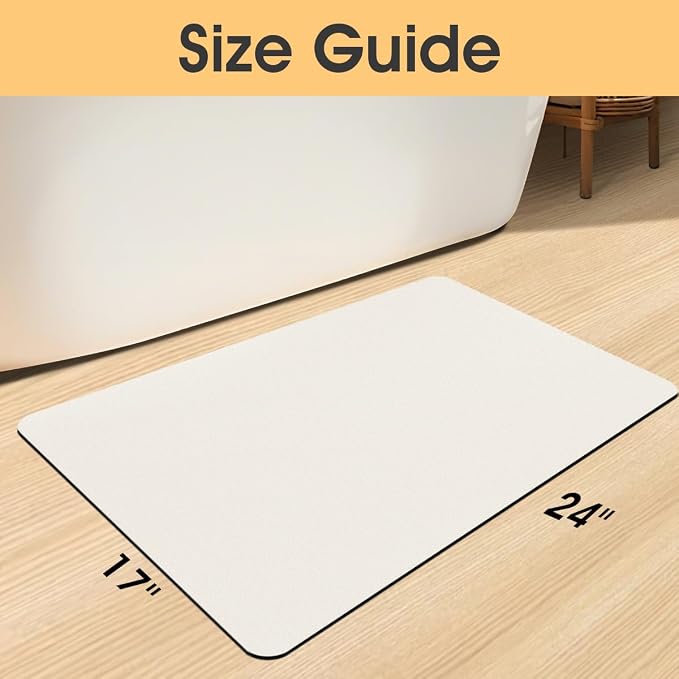 ACCUMTEK Non Slip Bath Mat, Thin Bathroom Rugs Fit Under Door, Quick Dry Bath Mats, Machine Washable Bath Rugs for Bathroom, Bathtub & Kitchen, Bathtub, Light Beige/Solid/24 x17