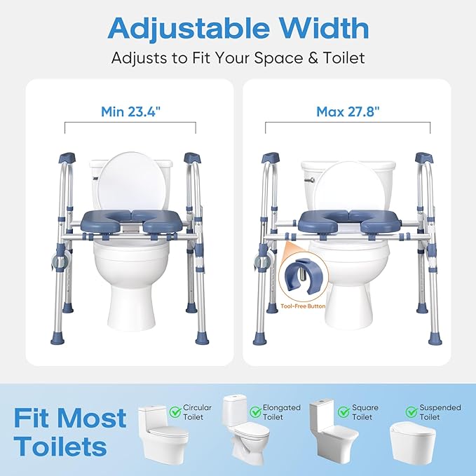 FSA/HSA Padded Toilet Seat Riser for Seniors, Heavy Duty Raised Toilet Seat with Handles Adjustable Standalone Toilet Safety Frame, Elderly Assistance Products for Bariatric, Pregnant, Surgery
