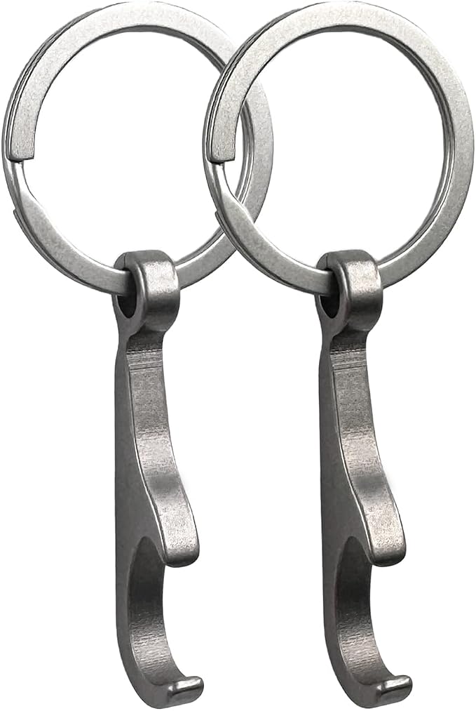 Titanium Bottle Opener, Small Keychain Beer Bottle Opener Can Opener with Stainless Steel Key Ring(2 Packs)