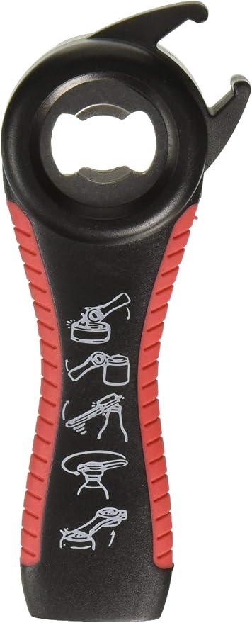Professional Multi Bottle Opener, 5 In 1 Jar Bottle Can Opener, Lid Twist Off Gripper,Soft Grips Handle,Multifunction Opener (Black-red)