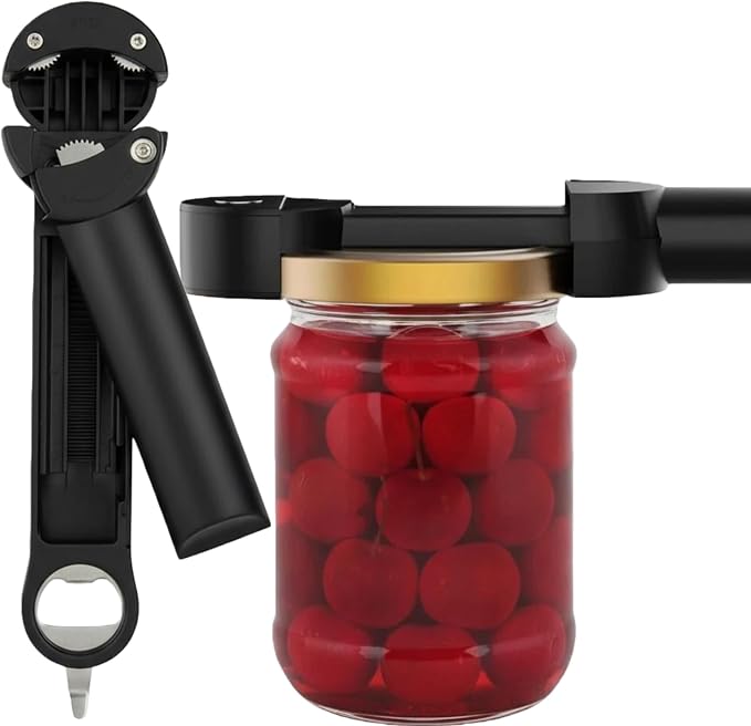 Retractable Bottle Opener Multifunctional 3 in 1 Jar Opener, Plastic Beverage Can, Beer Can Opener, Bottled Water Opener Kitchen Gadgets for More Daily Size Jar, Can, Bottle (Black)