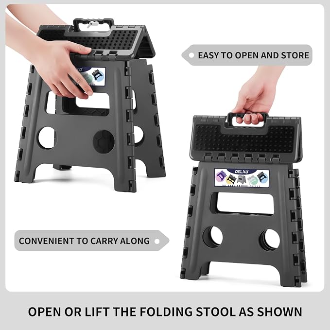 Delxo Folding Step Stool 13 inch Height Heavy Duty Foldable Step Stools for Adults and Kids,Kitchen Small Collapsible Fold Up Stepping Stool 1 Pack in Grey Dotted Texture