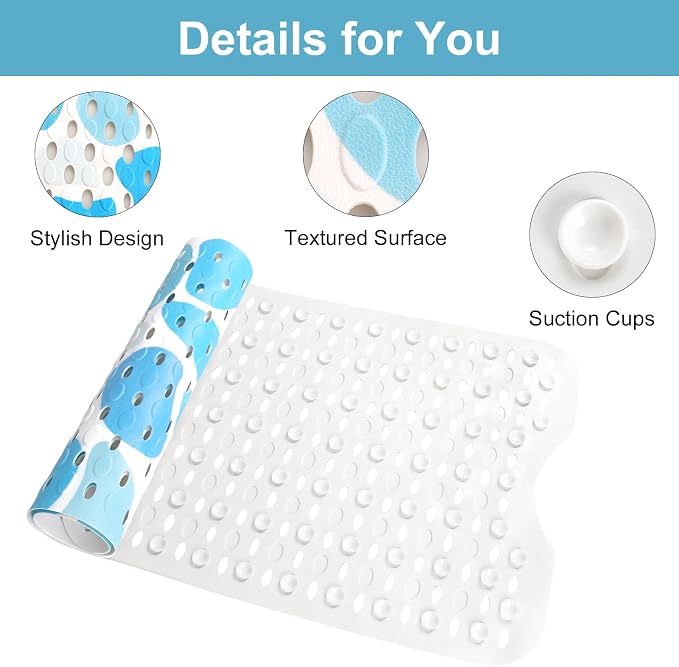 Shower Mat Non Slip, Yonala Premium Anti Slip Stylish Bath Tub Mat, 40 x 16 Inch Extra Large Bathtub Mat with Suction Cups and Drain Holes, Machine Washable