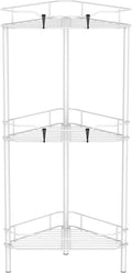 HuggieGems 3 Tier Floor Standing Corner Shower Caddy Organizer Shelf with Hooks, Bathroom Shelves Stand Rack, White