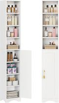 VECELO 71" Tall Narrow Storage Cabinet, Bathroom Storage Slim Freestanding Cabinet with Door & 6 Adjustable Shelves, Anti-Tip Design for Small Space, Kitchen, Living Room, White