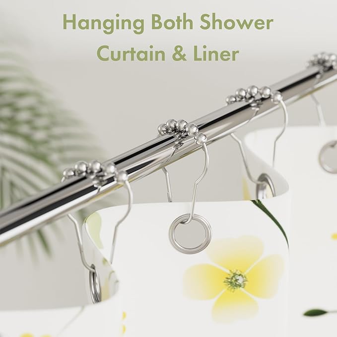 Amazer Shower Curtain Hooks, Decorative Shower Curtain Hooks Rust Proof Stainless Steel Shower Hooks, Shower Hooks for Shower Bathroom Rods Set of 24, Polished Chrome