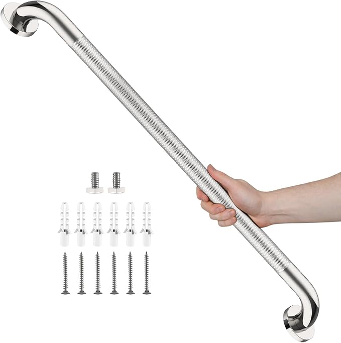 Chrome Bathroom Grab Bars 36 Inch, iHansee Anti Slip Grab Bar w/Knurled Grip, Stainless Steel Safety Handle for Bathtub, Wall Mounted Balance Support Handrail, Handicap Shower Bars for Senior Elderly