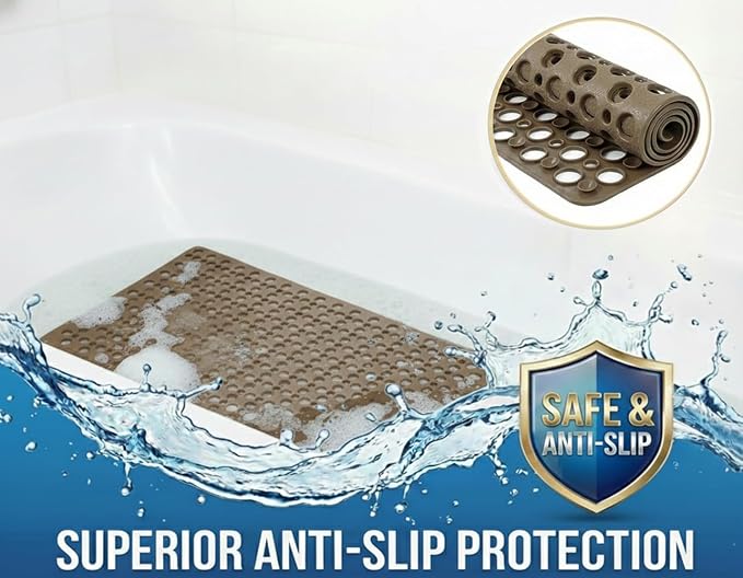 Nonslip Bathtub Mat Extra Soft TPE Bath Mat for Kids, Machine Washable Bathroom Shower Mat, Smooth/Non-Textured Tubs Only, 30 L x 17 W Inch (Brown)