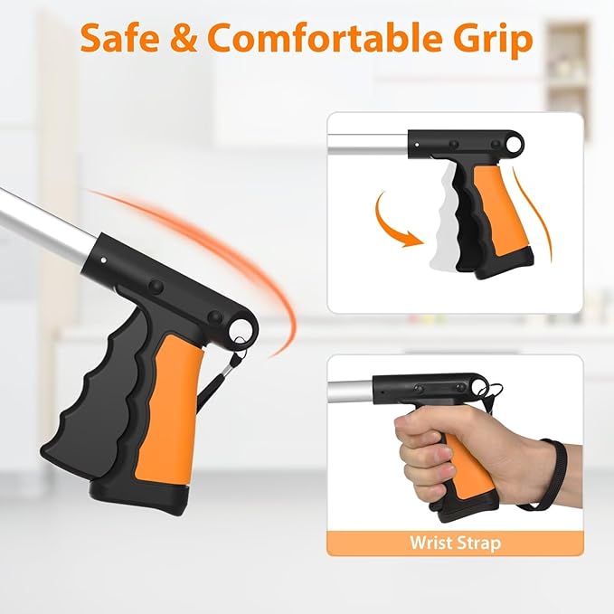 2-Pack 43" Extra Long Grabber Reacher Tool | Foldable Trash Picker Upper Grabber, 360° Rotating Jaw + Magnets, 4" Wide Claw, Heavy Duty, For Seniors