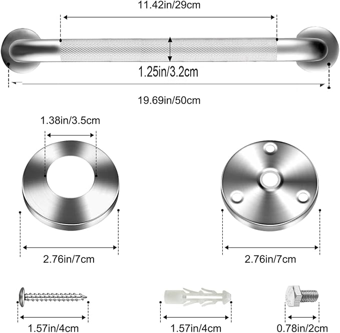 20 Inch Shower Grab Bar for Seniors 2 Pack,1.25'' Diameter 304 Stainless Steel Heavy Duty Anti-Slip Bathroom Safety Handicap Grab Bar for Shower, Bathtub & Toilet, Wall Mounted, Supports 500lbs