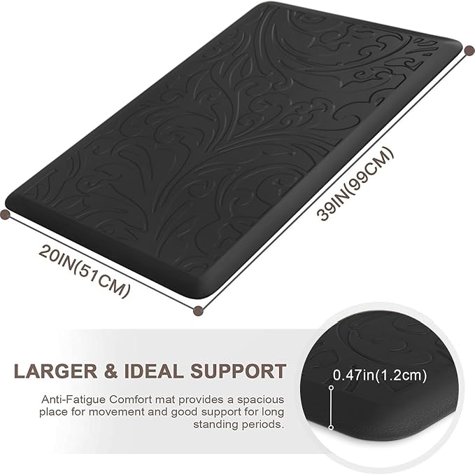 KMAT Kitchen Mat Cushioned Anti-Fatigue Floor Mat Waterproof Non-Slip Standing Mat Ergonomic Comfort Floor Mat Rug for Home,Office,Sink,Laundry,Desk 39"(L) x 20"(W),Black